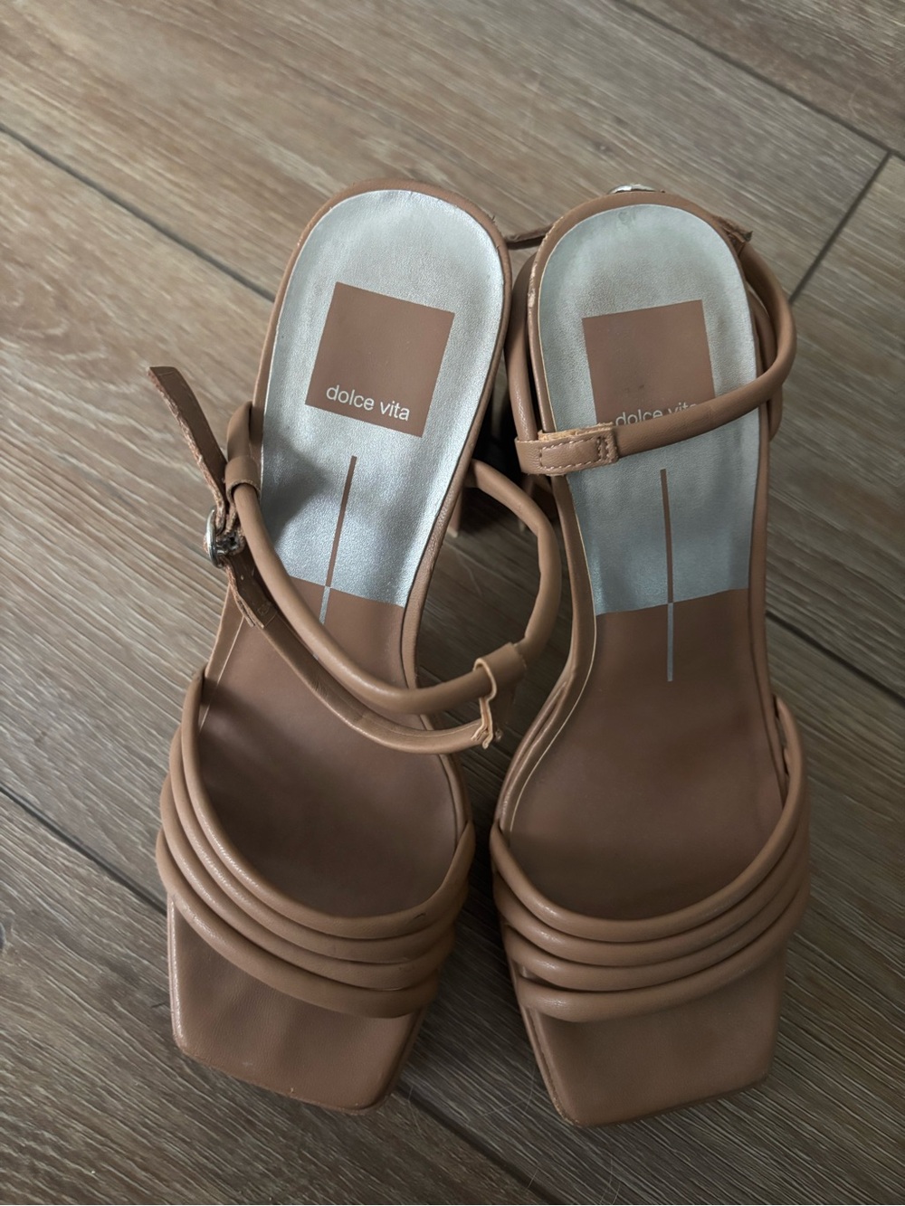 Dolce Vita Nude Multi-Strap Square Toe Block Heels